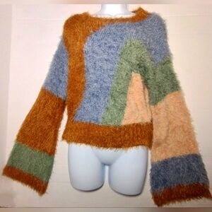Promesa Size M Colorful Patchwork Fuzzy Sweater